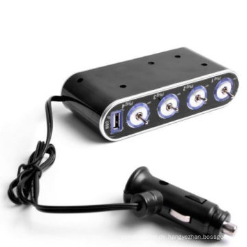 Tragbarer 4-Wege-DC-Zigarettenanzünder Splitter/Ladegerät/Adapter mit USB